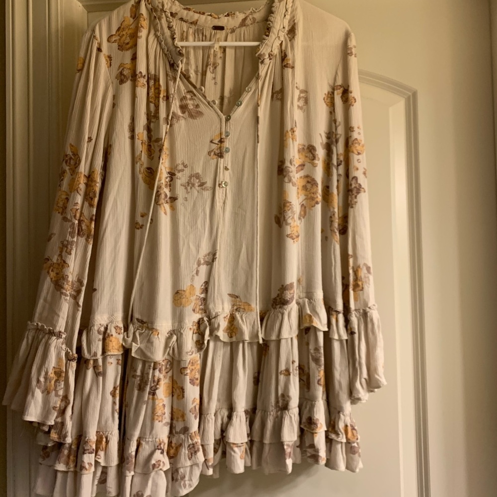 Free People Floral Ruffle Tunic in Cream and Yellow